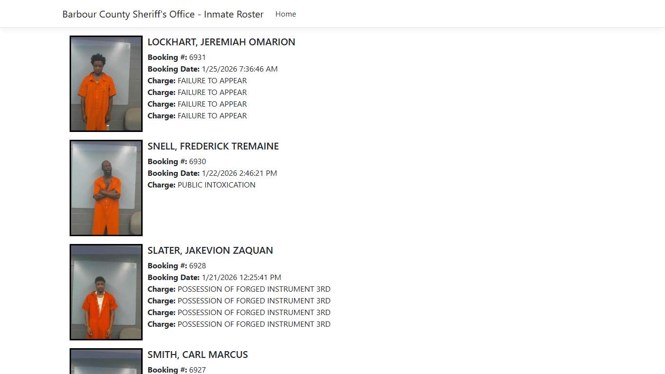 Barbour County Sheriff's Office - Inmate Roster