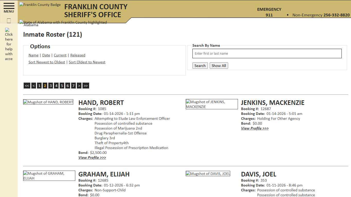 Inmate Roster - Page 2 Current Inmates Booking Date Descending - Franklin County AL Sheriff's Office
